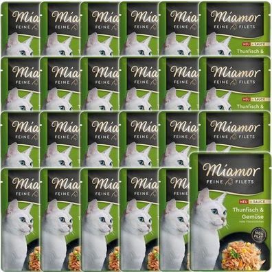 MIAMOR Feine Filets Thunfisch mit Gemüse, Nassfutter für Katzen, 24 x 100 g