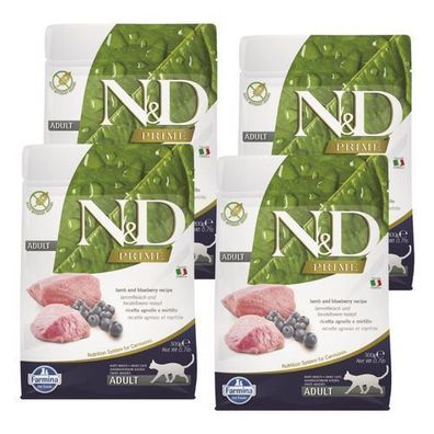Farmina N&D Prime Trockenfutter für Katzen, Lamm-Blaubeere, ausgewachsen, 4 x 300 g