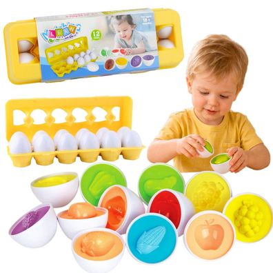 Pädagogisches Eiersortierspiel, Formenzuordnung, bunte Früchte, 12-teilig