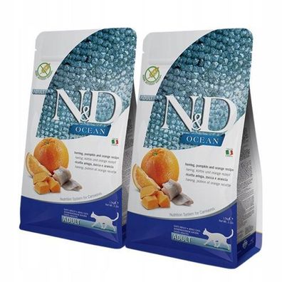 Farmina N&D OCEAN CAT Herring, Puckkin & ORANGE ADU 2x1,5kg