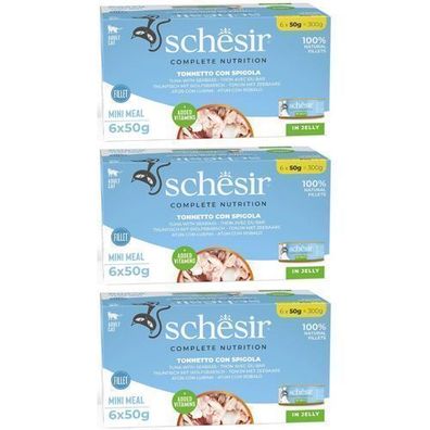 Nassfutter für Katzen Schesir M-Pack Thunfisch- und Barsch-Set 18 x 50 g