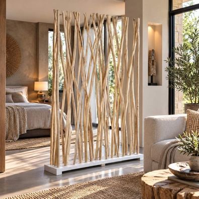 Teakholz Paravent Toronto Natural 180cm Holz Raumteiler Raumtrenner Äste
