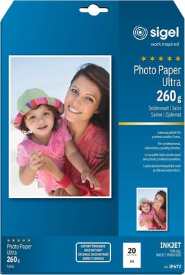 SIGEL IP672 InkJet Fotopapier Ultra A4 260 g seidenmatt 20 Blatt