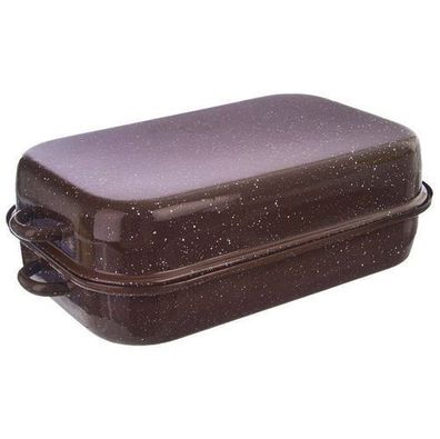Emaillierter Bräter mit Deckel, rechteckig, BRAUN, 14 l, 46 x 27,5 cm