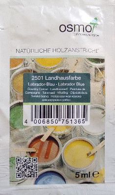 OSMO Holz Reparatur Farbe Lasur 2501 Landhausfarbe Labrador-Blau 5ml