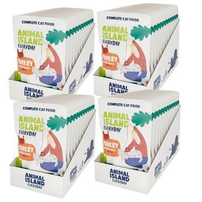 ANIMAL ISLAND Nassfutter für Katzen, Putenfilet für Katzen, 4 x 12 x 85 g