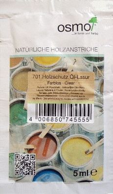 OSMO Holz Reparatur Farbe Lasur 701 Holzschutz Öl-Lasur Farblos 5ml
