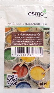 OSMO Holz Reparatur Farbe Lasur 014 Massaranduba -Öl Naturgetönt 5ml
