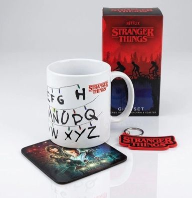 Stranger Things Geschenkset Tasse, Untersetzer + Schlüsselanhänger