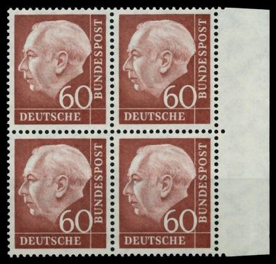 BRD DS HEUSS 1 Nr 190xv postfrisch Viererblock SRA X6DF726