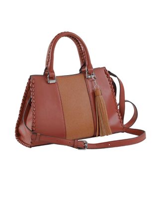 Handtasche in Velours-und Glattleder-Optik, rostrot