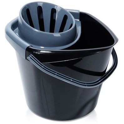 Wischmopp-Eimer mit Auswringer, Kunststoff, schwarz, 14 l