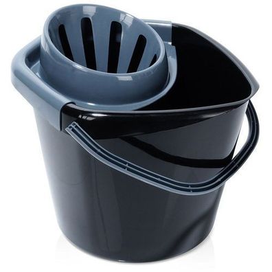 Wischmopp-Eimer mit Auswringer, Kunststoff, schwarz, 10 l
