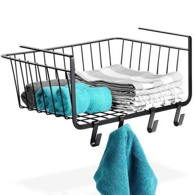 Schwarzer Metall-Hängekorb für unter ein Regal, 40,5 x 26 x 16 cm