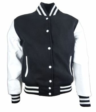 Herren College Jacke Sweat Jacke mit Leder Schwarz-Weiß Gr. XL