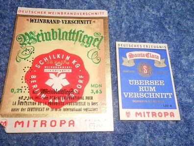2 Flaschenetiketten Spirituosen aus Sammlung Mitropa