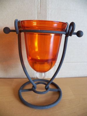 Teelicht- Votivkerzenhalter Gestell mattes Metall Glas orangefarben ca. 11,5cm hoch