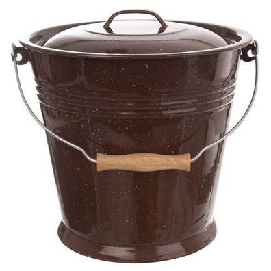 Emaillierter Milcheimer mit Deckel, braun, 10 l