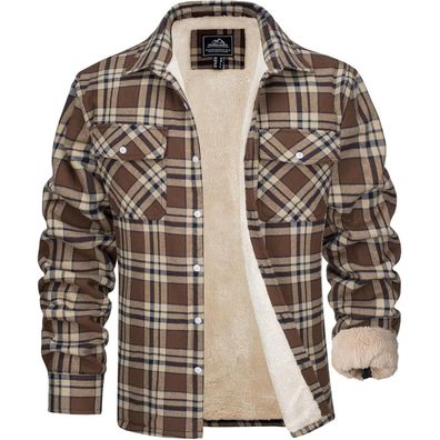 Magcomsen Herren Hemdjacke Kariert Braun S
