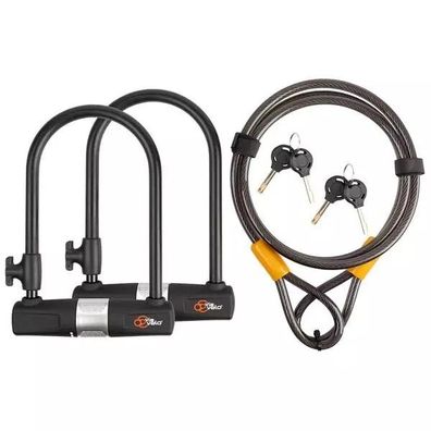 SET 2x: Bügelschloss mit Kabel - 14mm Bügel und 10mm x1,8m K