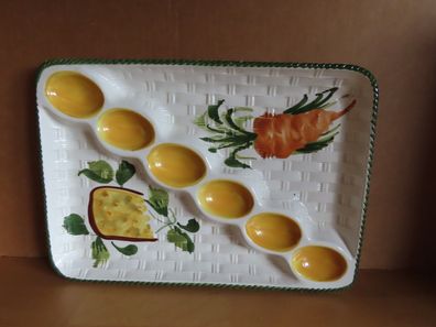 Eierplatte Servierplatte Eierkabarett für 6 Eier Korbmuster Keramik Italy