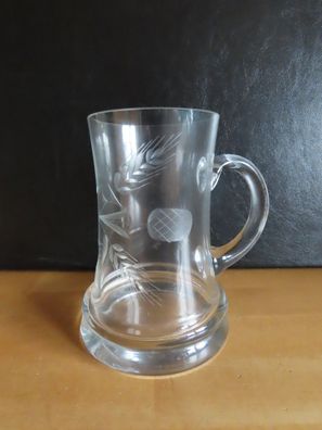 Bierkrug Bierhumpen Glas Ähren und Hopfen Gravur ca.0,4 L