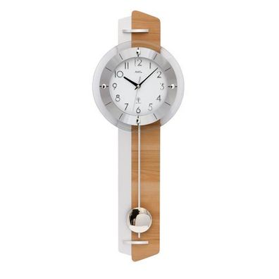 AMS F5271 Pendel-Funkwanduhr mit Kernbuche-Aluminium-Applikation