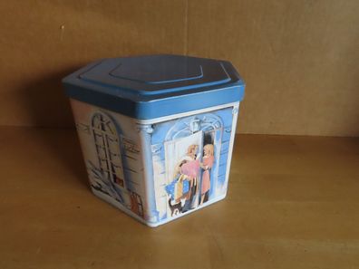 Blechdose Keksdose 6eckig Wintermotive ca.15 cm Ø Eduscho
