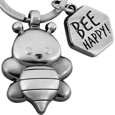 LANOLU Schlüsselanhänger Happy Bee Biene - Vintage Silber