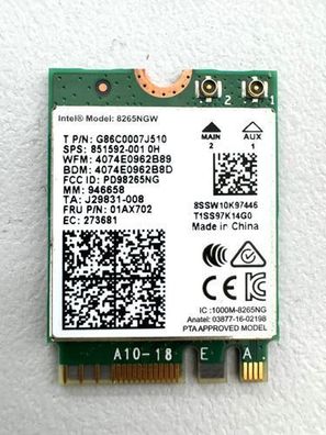 Lenovo ThinkPad T480s Intel 8265NGW WLAN Karte M.2 01AX702