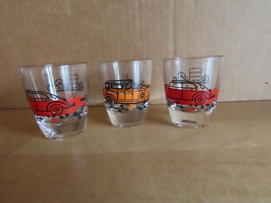 Schnapsglas Schnapspinnchen mit Autos Oldtimer Druck 3St