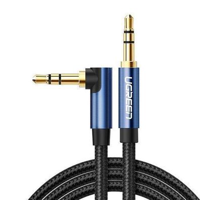 Abgewinkeltes AUX-Audiokabel mit 2x 3,5-mm-Miniklinkensteckern, 1 m, blau