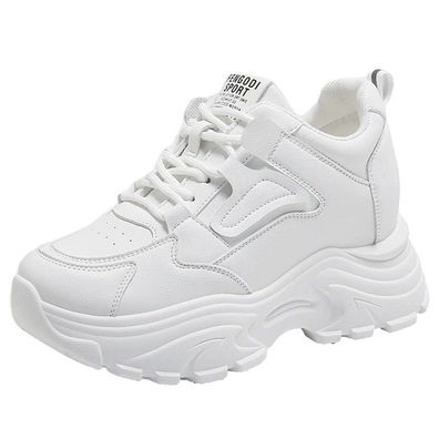 Weiße Plattform-Damen-Turnschuhe 2024, Frühling, Schnürung, dicker Boden, vulkanisier