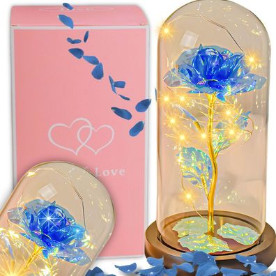 Ewige Rose im Glas, Geschenk, strahlend blau