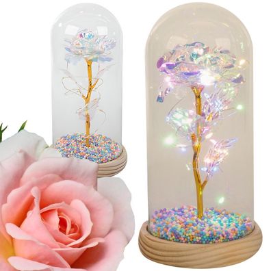 Ewige Rose im Glas, LED, leuchtende Glasbox