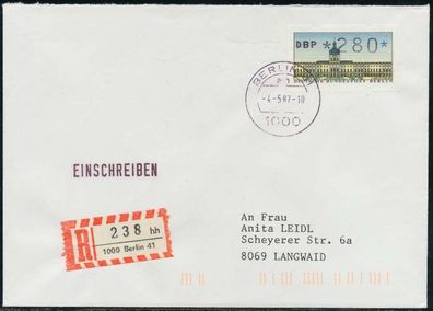 BERLIN ATM 1-280 BRIEF Einschreiben FDC X7E465A