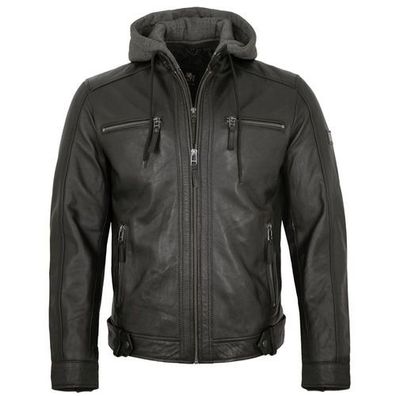 OTTO KERN - Herren Echtleder Lederjacke Kapuze Lammnappa schwarz