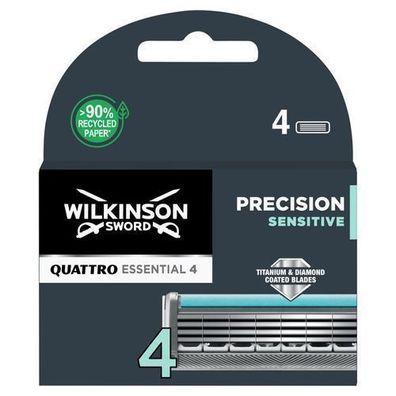 Wilkinson Quattro Sensitive Rasierklingen Nachfüllpack, 4 Stk. für präzise und k