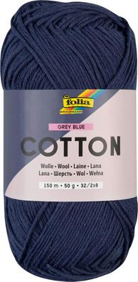 folia 25982 - Cotton GREY BLUE, 50 g | Wolle zum Häkeln und Stricken, ca. 150 m, Stri