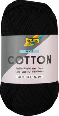folia 25990 - Cotton BLACK, 50 g | Wolle zum Häkeln und Stricken, ca. 150 m, Strickga