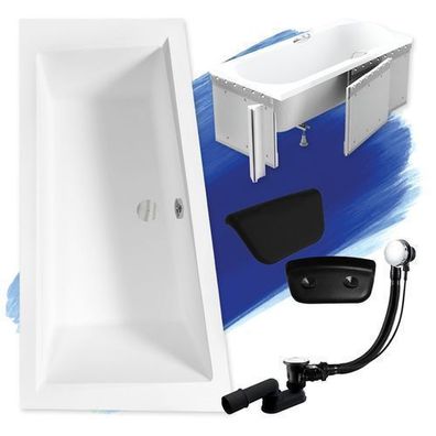 Badewanne Eckwanne 150x85 INTIMA Links + Styropor + Kopfstütze + Ablauf + Füße