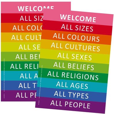2 Stück Aufkleber Regenbogen Flagge Welcome LGBTQ Pride All People Vielfalt