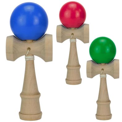 Kendama Geschicklichkeitsspiel aus Holz mit Kugel an Schnur in Becher auffangen
