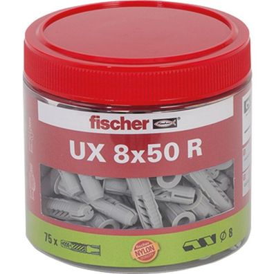 fischer Universaldübel UX 8x50 R, Dose (hellgrau, 75 Stück)