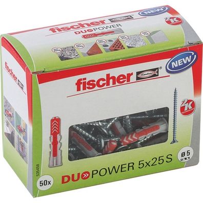 fischer Dübel Duopower 5x25 S LD (hellgrau/rot, 50 Stück, mit Schraube)