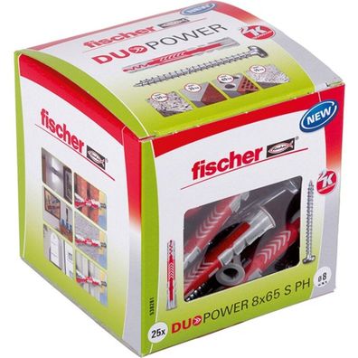 fischer Dübel Duopower 8x65 S PH LD (hellgrau/rot, 25 Stück, mit Schraube)