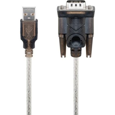 USB 2.0 Adapterkabel, USB-A Stecker > Seriell RS-232 Stecker (transparent, 1,5 Meter)
