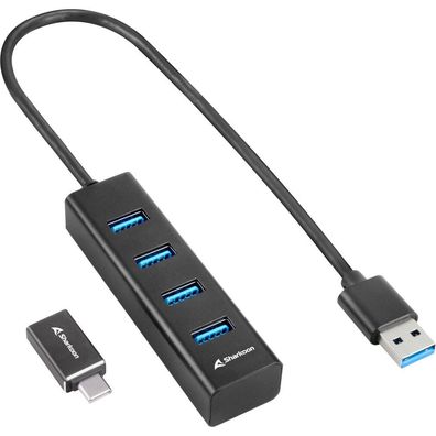 Sharkoon Sharkoon USB-Hub 4xUSB3.2 45cm Kabel Aluminium schwarz
