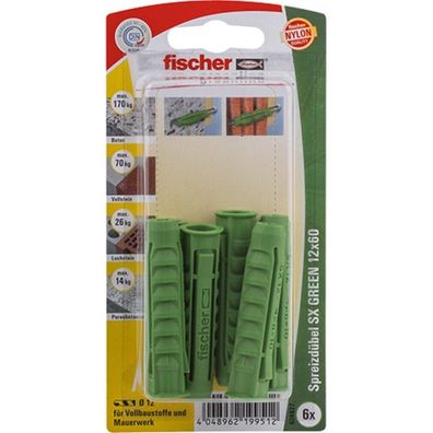 fischer Spreizdübel SX GREEN 12x60 K (grün, 6 Stück)