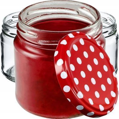 KADAX Einmachgläser mit Deckel, fi66 mm, 200 ml, 50 Stück, Rot gepunktet